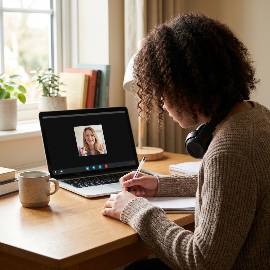 A Richmond pupil in a one-to-one tutorial with her tutor on screen
