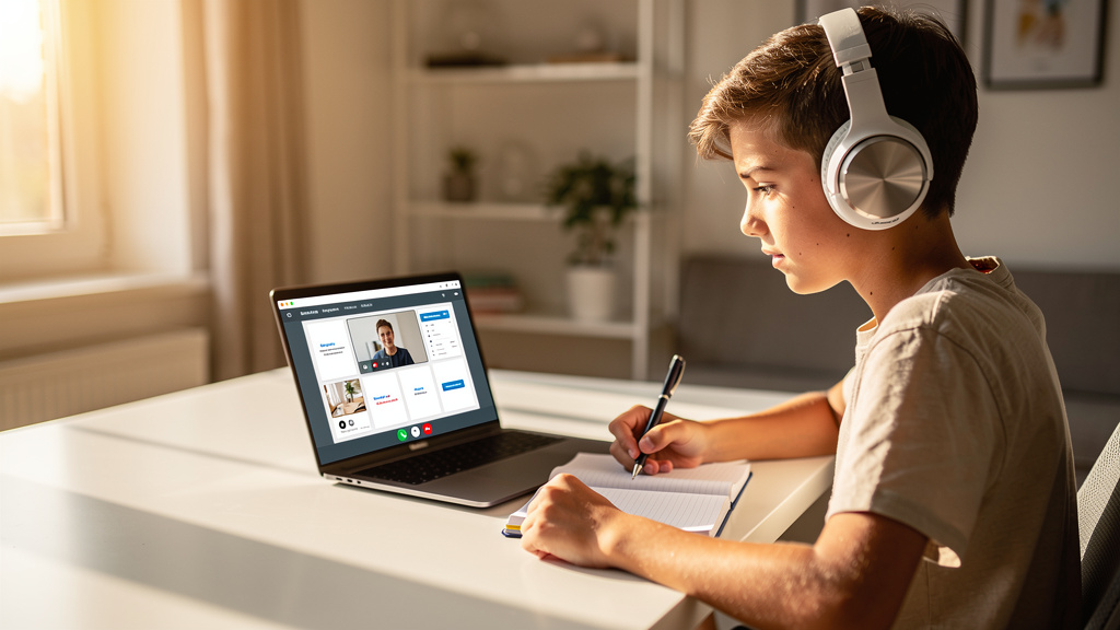 Student studying at a desk with focused concentration